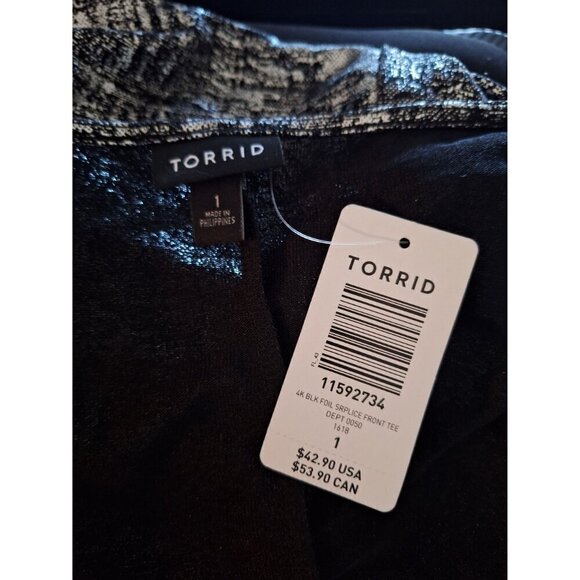 Torrid 4K BBlack Foil Surplice Front Tee Blouse/NWT, - Picture 4 of 4